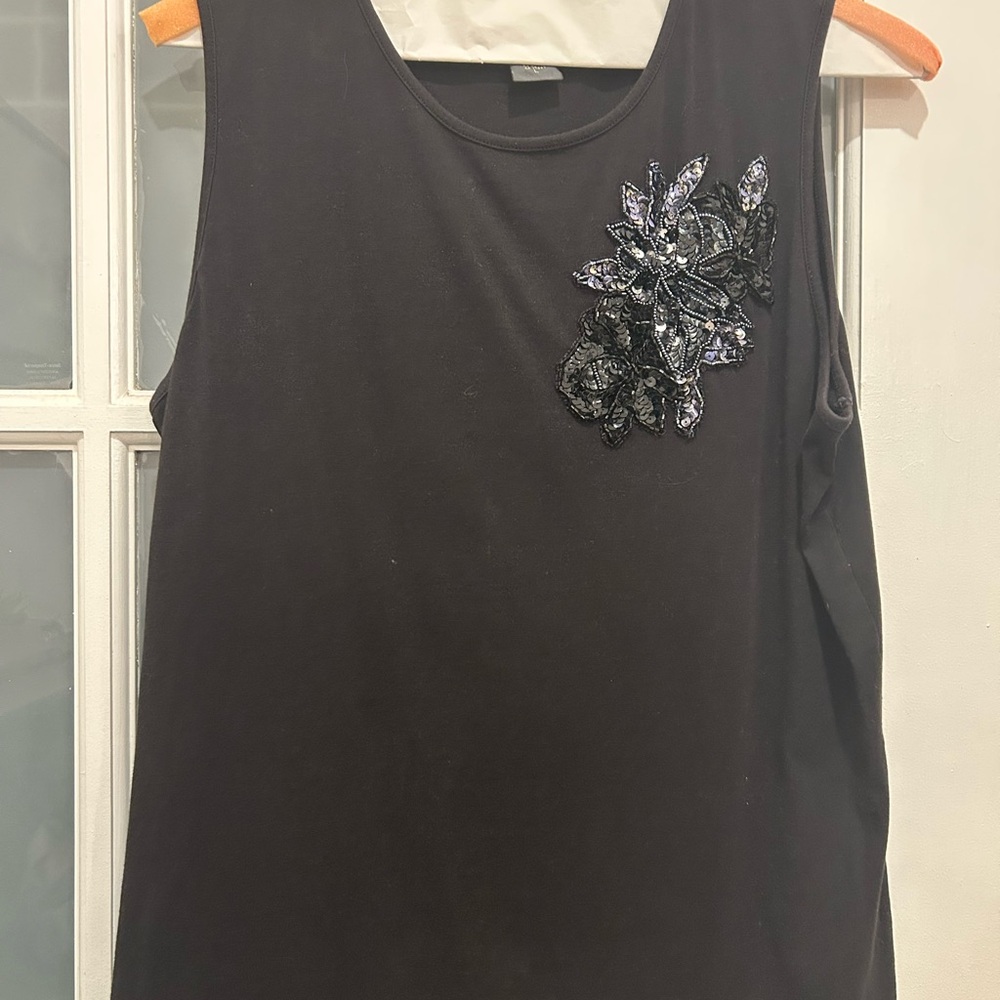 Banana Republic Black Sequin Appliqué Embellished Tank Top Size Large